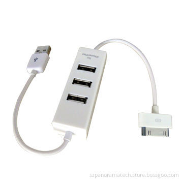 USB 2.0 Cable for iPhone, with Hub 4-port Plug, Suitable for Apple, Enables Connection of USB Device